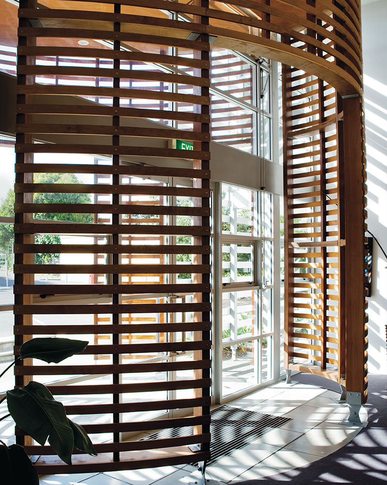 timber curved slats architectural entrance