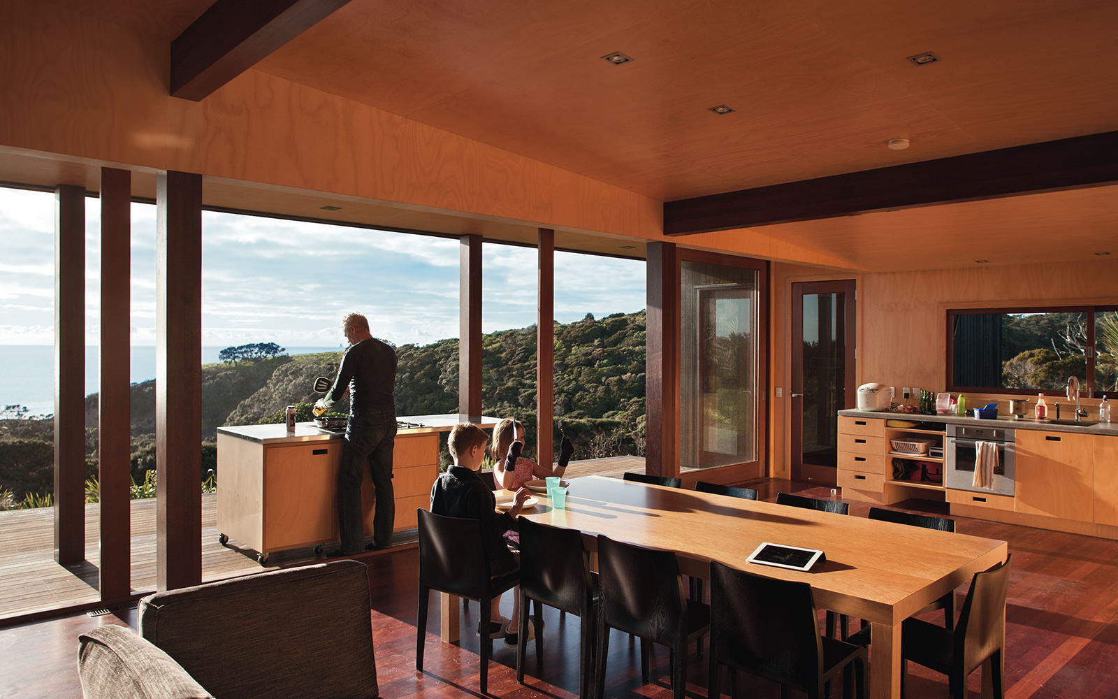 cooking outside in timber architectural interior