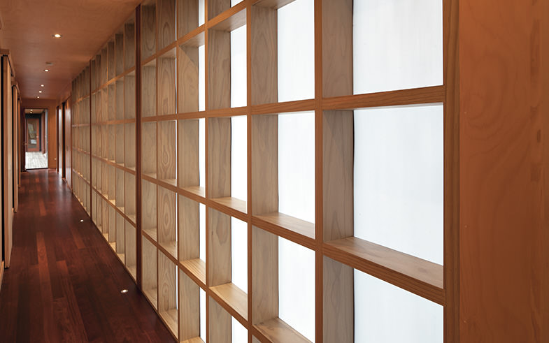 timber and translucent wall architectural feature