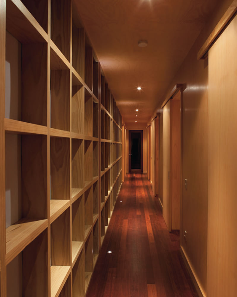 timber and translucent architectural hallway