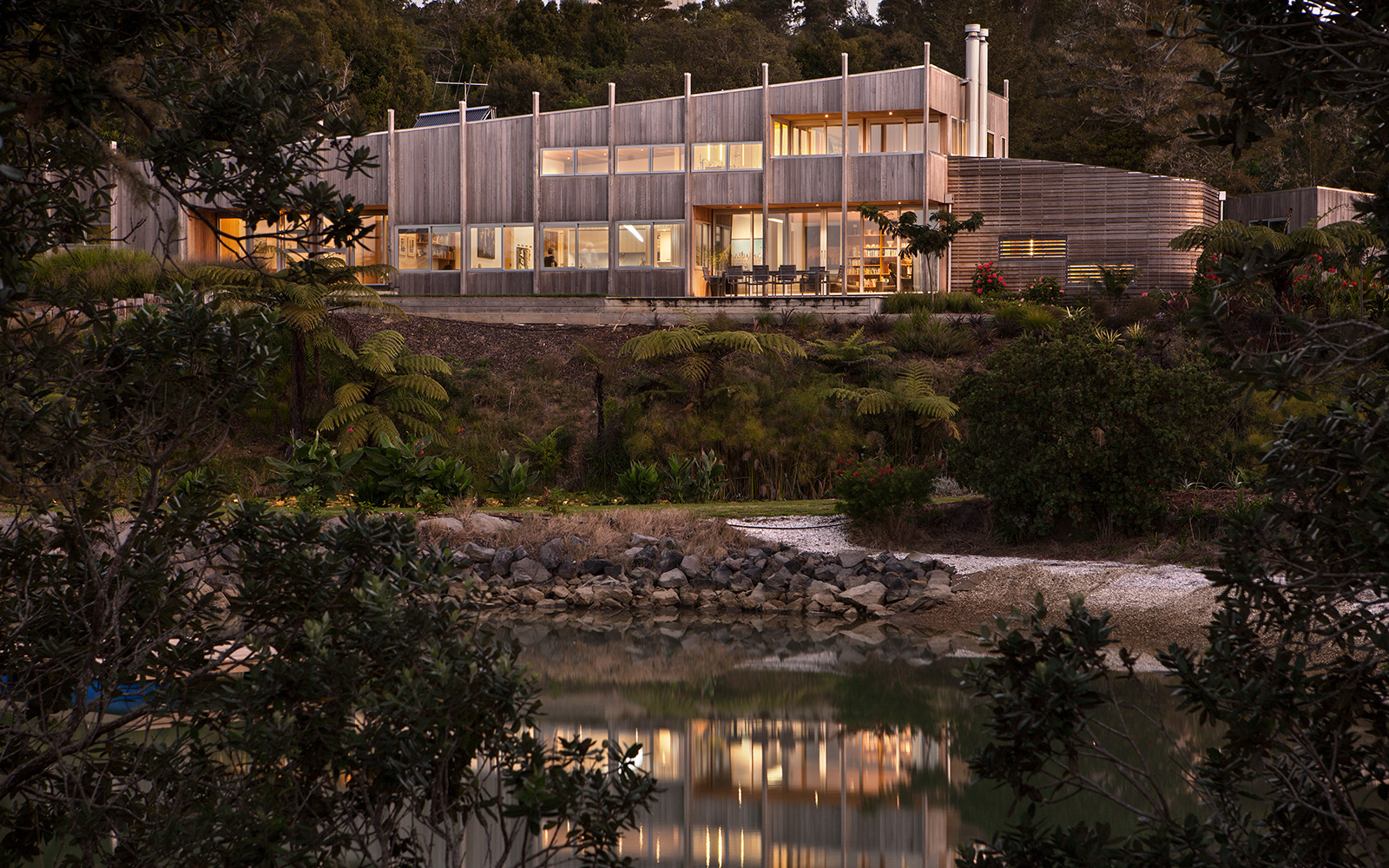 Night view of house over lake