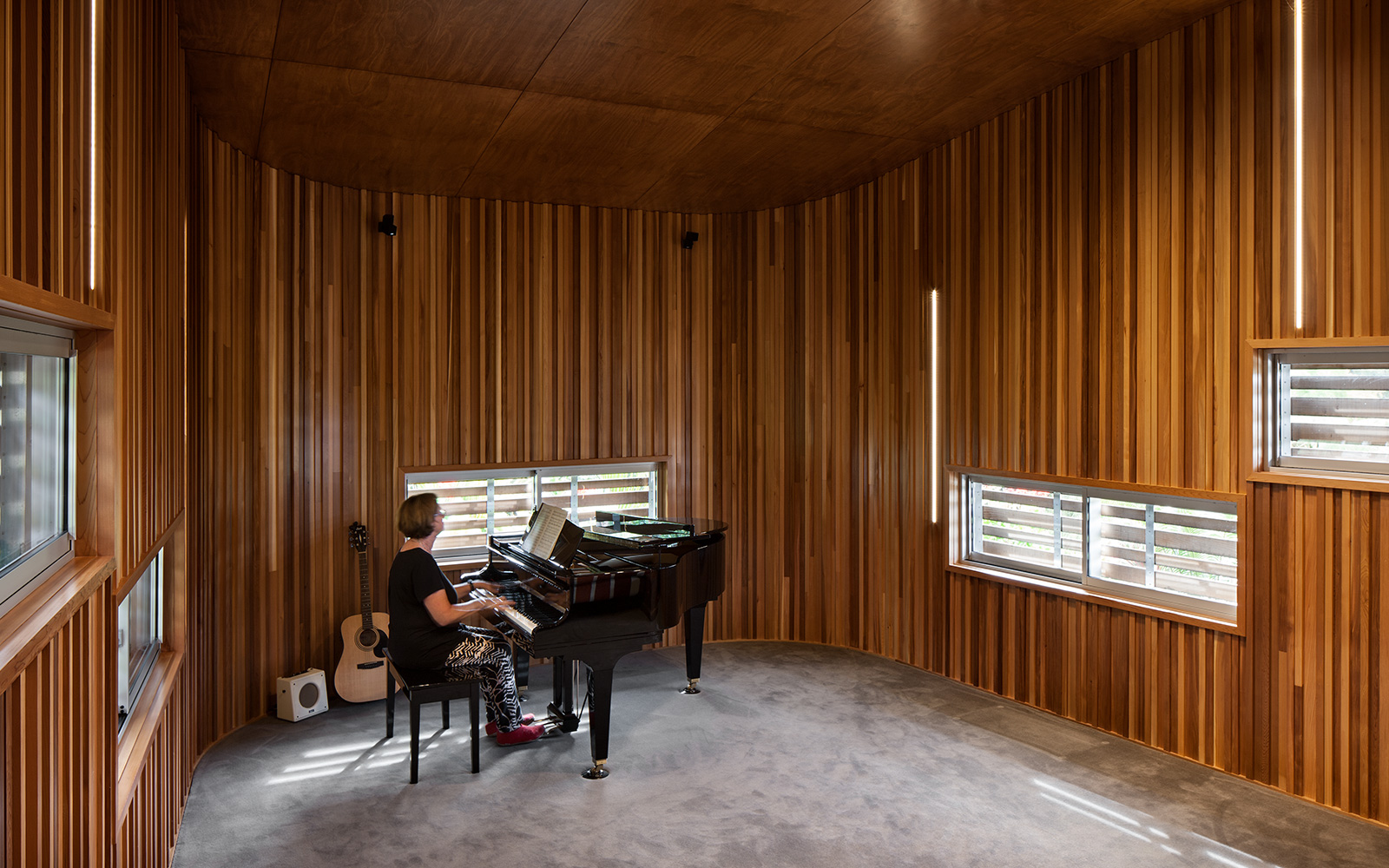 curved timber music room interior