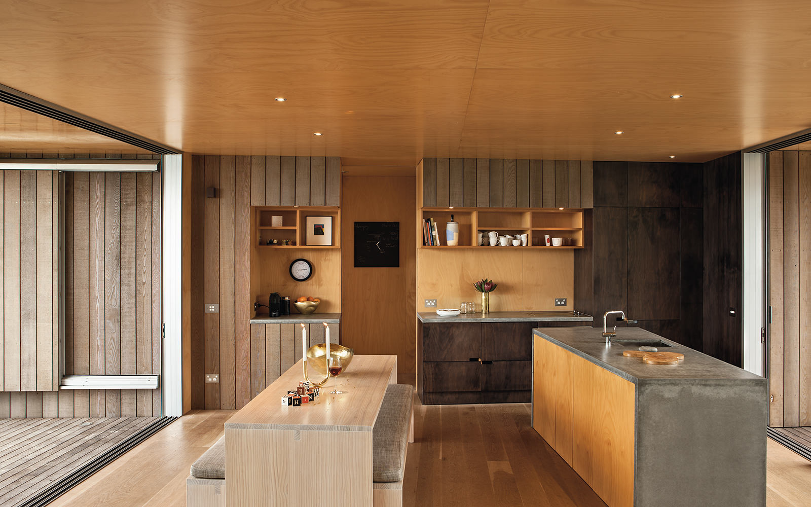 timber and concrete kitchen dining interior