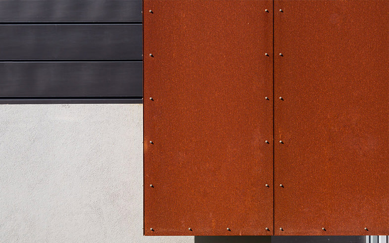 corten steel and concrete material detail