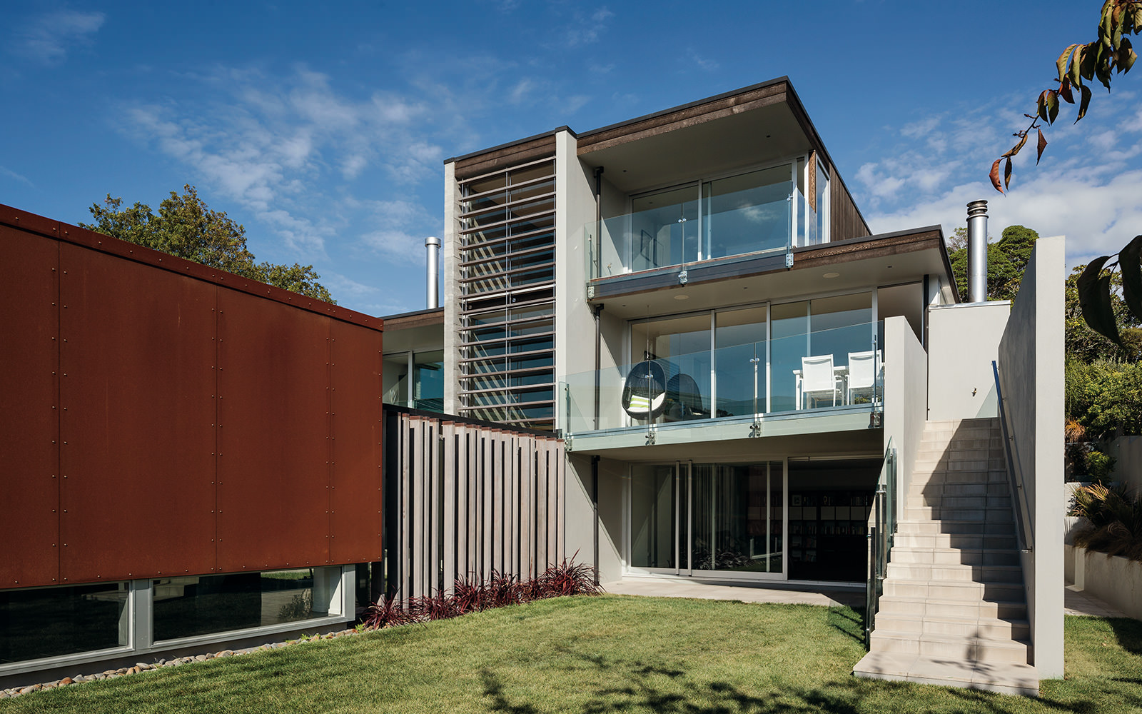 corten steel and lourvres architectural house exterior