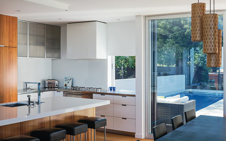 architectural kitchen and pool modern house