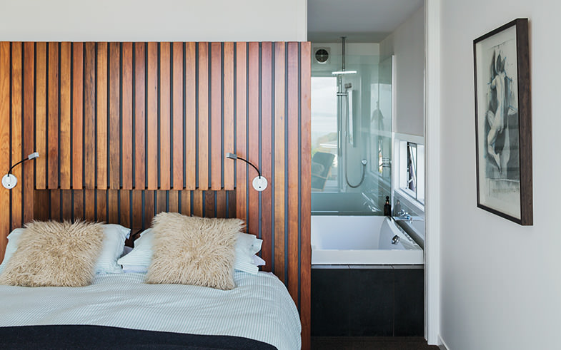 bedroom interior timber headboard and ensuite