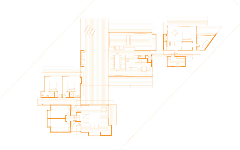 orange architectural plan drawing modern house