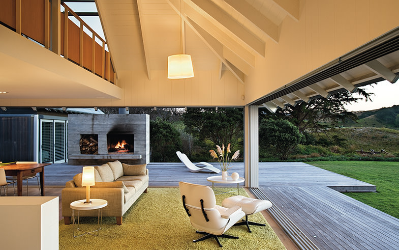 double height living design open to the outdoors