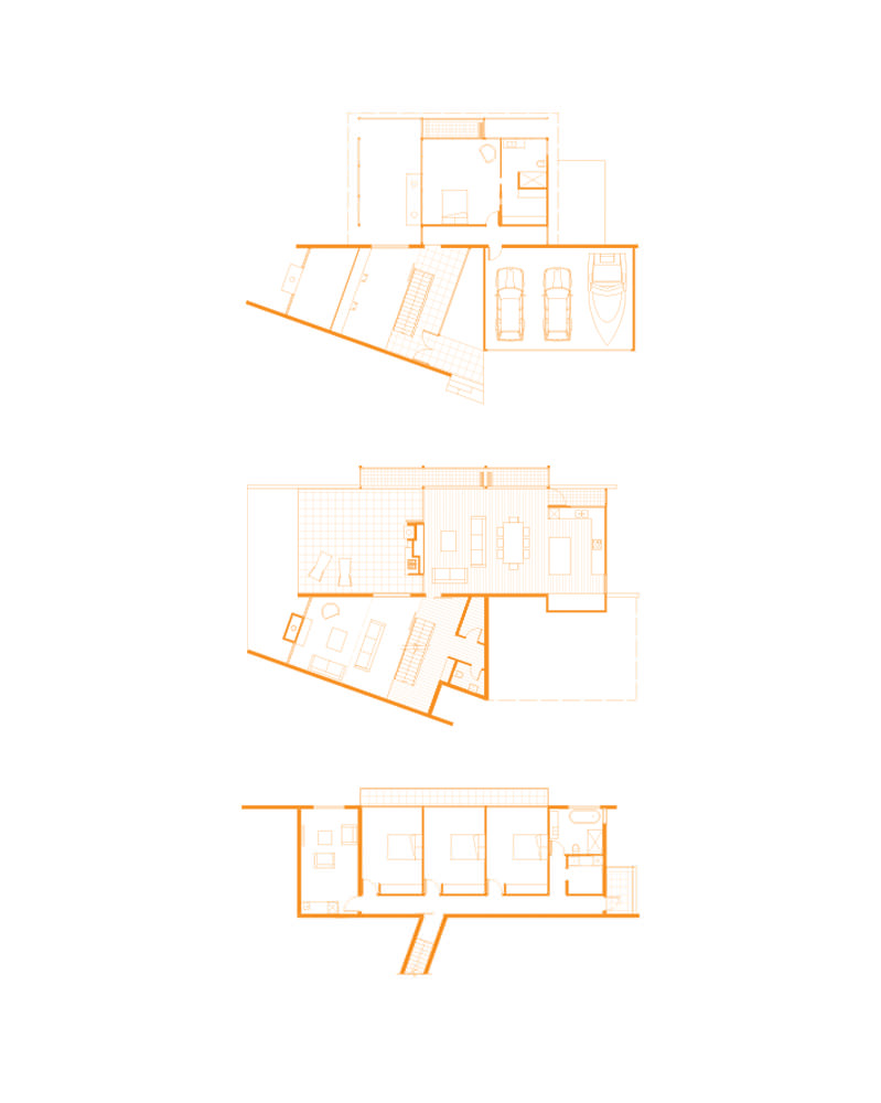 orange plan drawings of architectural house