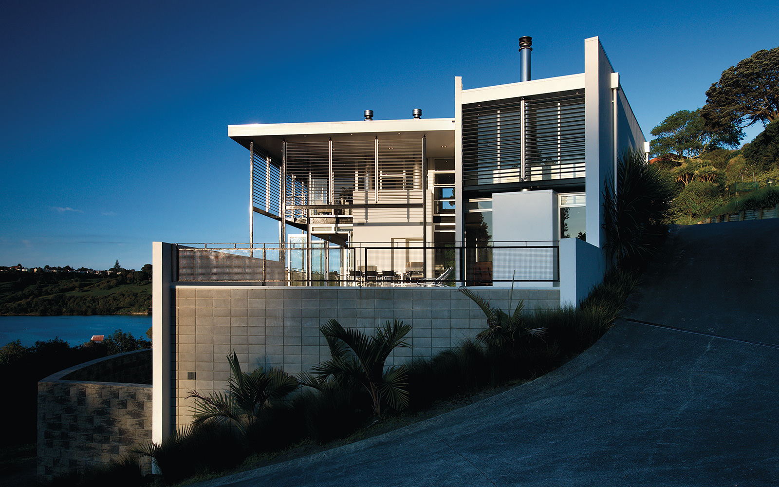 architectural designed house by the water