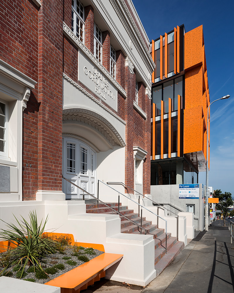 heritage architectural conservation orange contrast