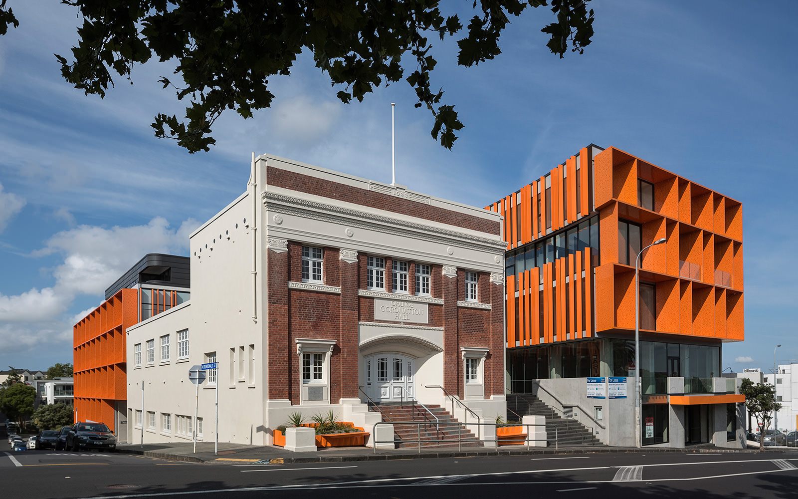 Heritage architecture orange curving building