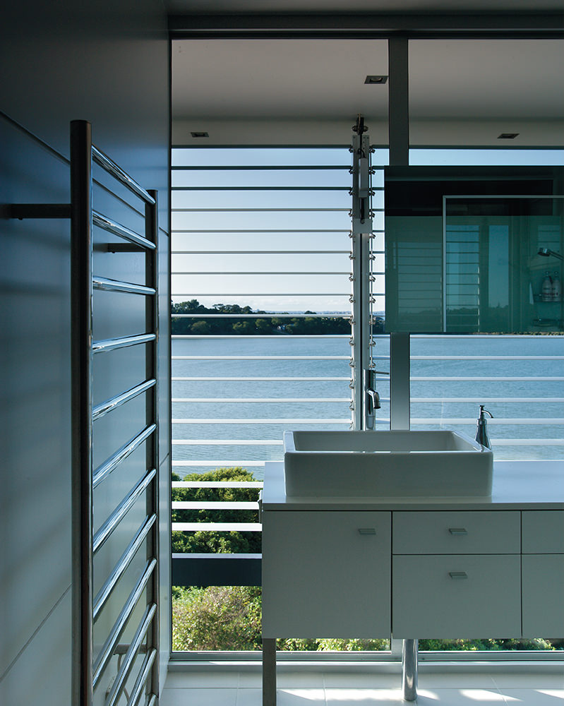 water views from bathroom with louvres