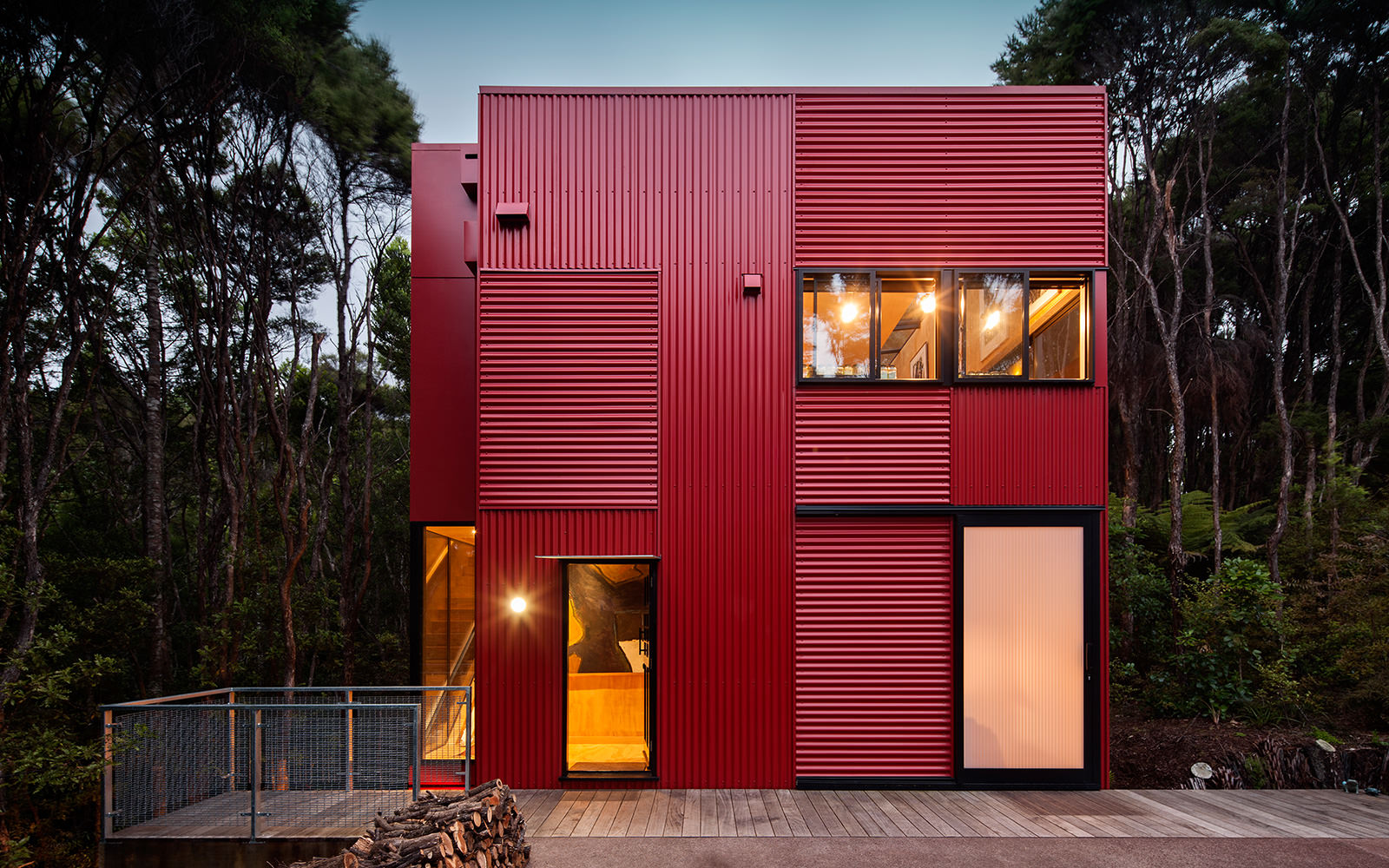 red textural corrugated house cladding