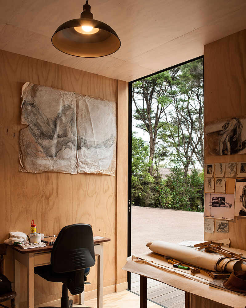 timber studio interior in NZ bush