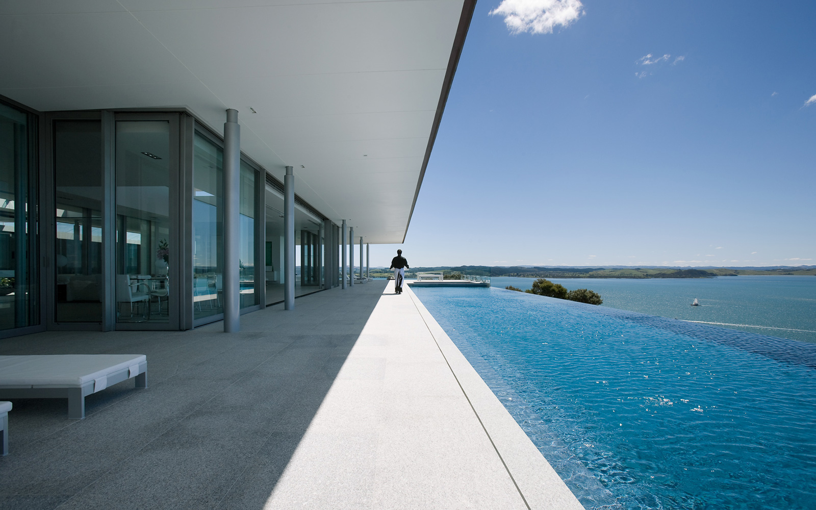 luxury architecture poolside on hilltop NZ