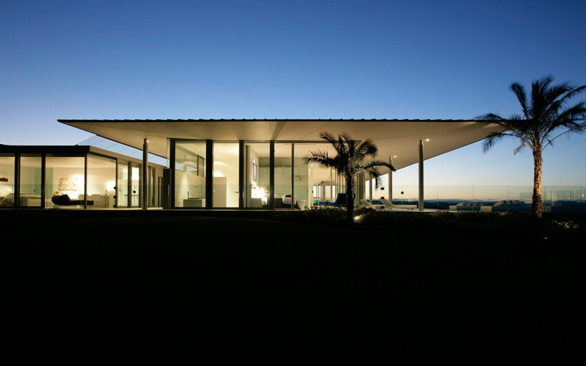 luxury architecture on hill night lighting
