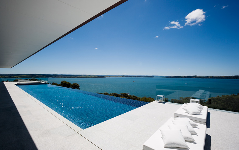 modern architecture pool on hilltop NZ