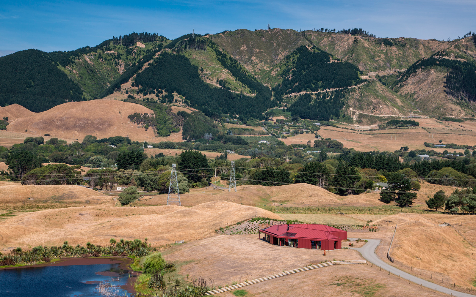 red house in valley