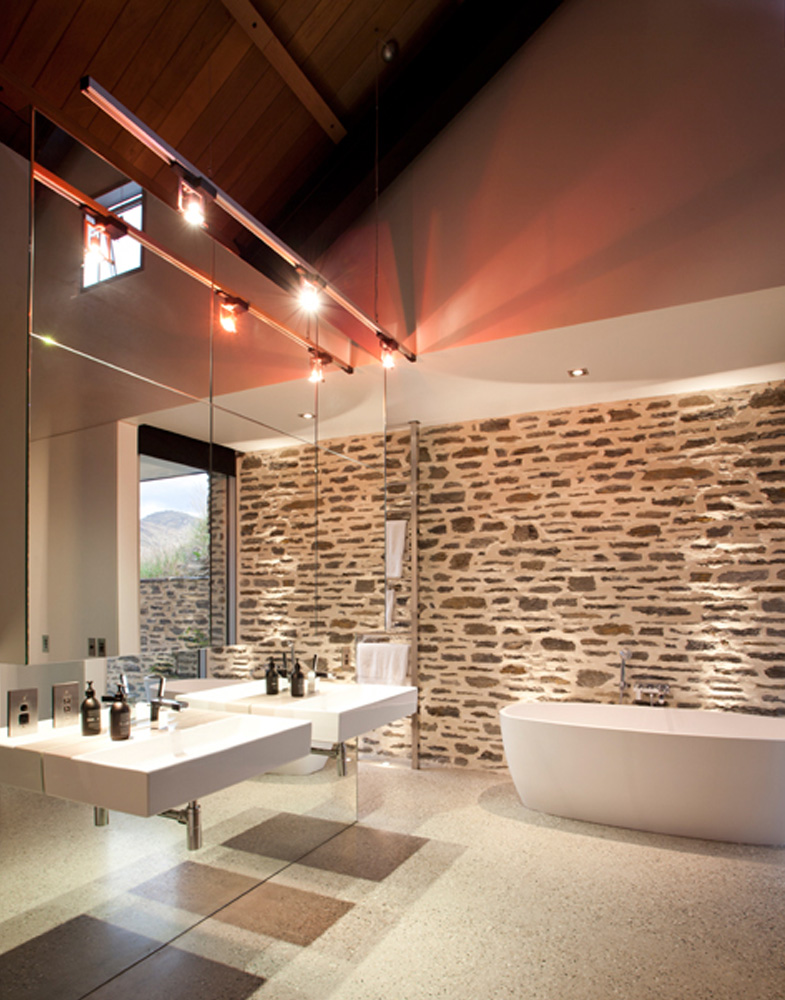 architecturally designed bathroom interior with stone