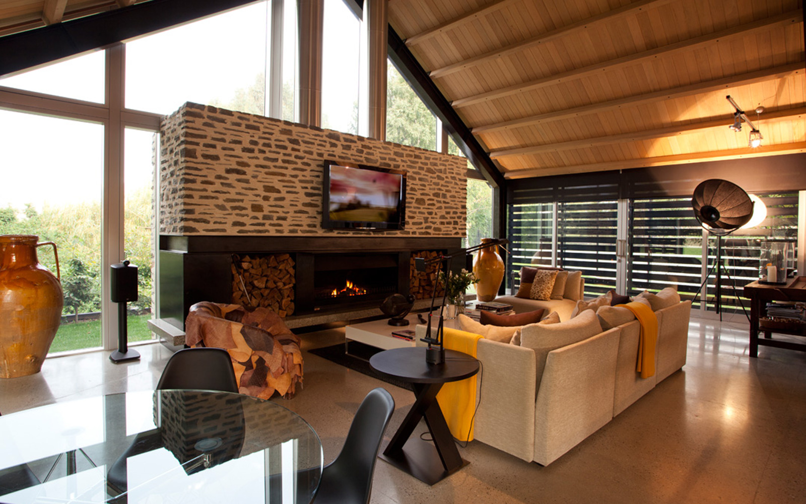 Large architecturally designed stone fireplace