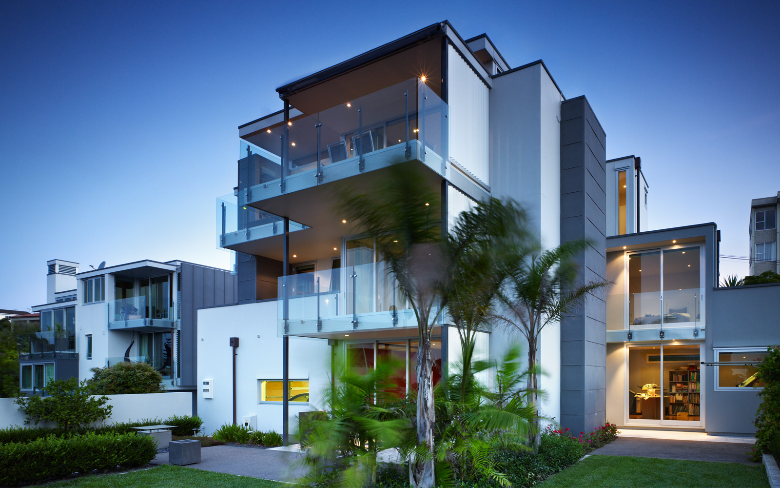 architecturally designed townhouse exterior glass balconies