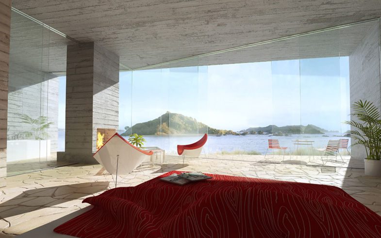 architectural interior render glass and concrete
