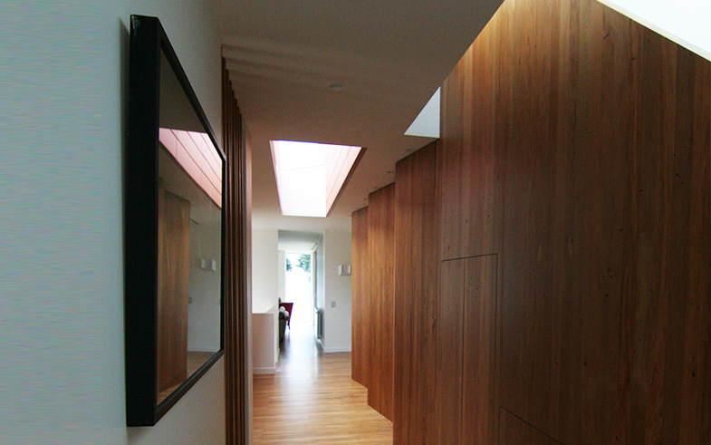 timber hallway with skylight